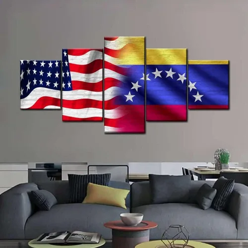 Miniatura 2 de ViyoK Lienzo decorativo para pared, 5 piezas, impresiones en lienzo, arte de pared, 5 piezas de banderas de Estados Unidos y Venezuela, pintura