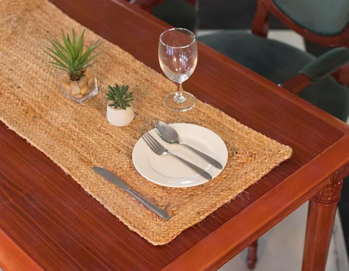 Miniatura 10 de Madhu International Camino de mesa de yute natural, alfombra rectangular tejida a mano de larga duración, hecha de material de yute para entradas