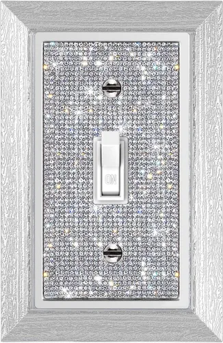 Miniatura 12 de Cubierta de placa de pared de diamantes de imitación plateados brillantes, cubierta de interruptor de luz de palanca doble, cubierta de salida