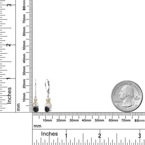 Miniatura 2 de Gem Stone King Aretes colgantes de plata 925 y oro amarillo de 10 quilates con ónix media luna moissanita creada y diamantes cultivados