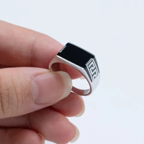 Miniatura 9 de AROTOROM 925 Sterling Silver Ring with Solid Rectangle Signet Black Enamel Ring, Turkish Classic Design Handmade Jewelry,Fashion Signet Ring