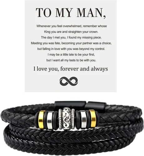 Miniatura 13 de Pulsera de cuero con texto en inglés "To My Man", regalo para marido de parte de WifeI Love You Forever and Always Pulseras para novio, aniversario
