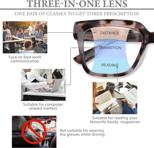 Miniatura 4 de Gafas de lectura progresivas multienfoque para mujer, de gran tamaño, bloqueo de luz azul, estilo Oprah, lectores de computadora