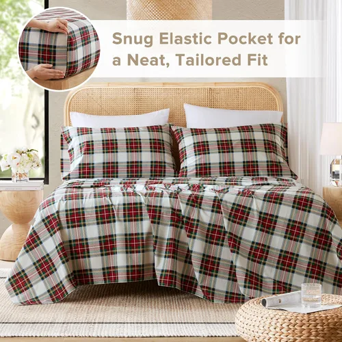 Miniatura 65 de Comfort Spaces Sábanas 100% algodón tamaño King, transpirables, naturalmente frescas, sábanas de algodón suave con bolsillo elástico de 14 pulgadas