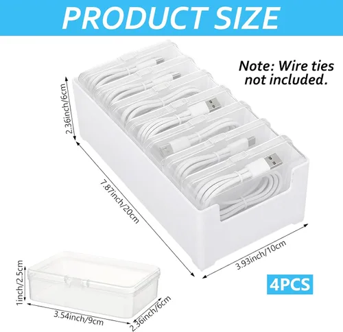 Miniatura 2 de Juego de 4 cajas organizadoras de cables con 28 fundas transparentes para interruptores, organizador de cables de escritorio, caja organizadora