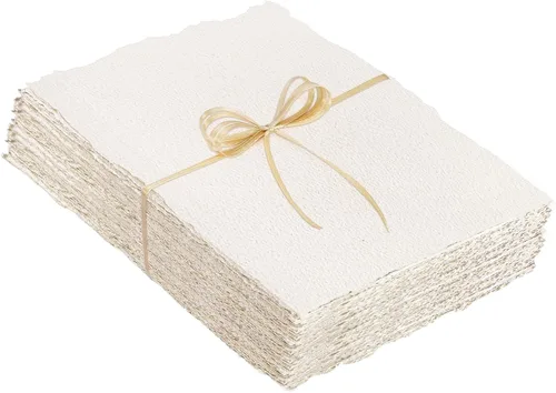 Miniatura 10 de 50 hojas de papel para acuarela 3.5 x 2, 300 g/m² Papel de borde deshilachado Papel hecho a mano rugoso/texturizado para acuarelas, invitaciones