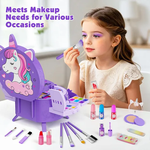Miniatura 6 de 59 Pcs Kids Makeup Kit for Girls, Real Washable Toddler Makeup Set with Mirror, Princess Pretend Play Cosmetic Vanity Case Toy, Birthday Gifts for 3