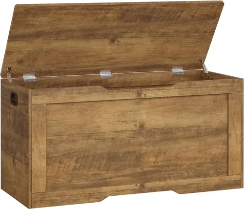 Miniatura 17 de usikey Cofre de almacenamiento de 39.4 pulgadas, baúl de juguetes, caja de juguetes con bisagras de seguridad, banco de almacenamiento superior L