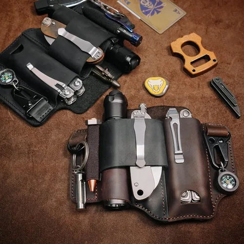 Miniatura 6 de Funda multiherramienta de cuero, organizador de cinturón EDC para herramientas Leatherman, linterna, bolígrafo y clip para llavero, duradero