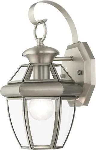 Miniatura 11 de Livex Lighting 2051-01 Monterey 1 Lámpara de pared exterior con acabado de latón antiguo, acabado en latón macizo con vidrio biselado transparente