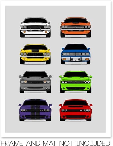 Miniatura 2 de Custom Car Posters Póster hecho a mano compatible con Dodge Challenger Generations e impresión de Challenger SRT, multicolor, impresión metálica
