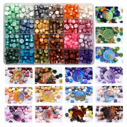 Miniatura 2 de 600 cuentas de sellado de cera surtidas, 24 colores para sellos de sellos, kit de pellets de sellado de sellos multicolor prémium para invitación