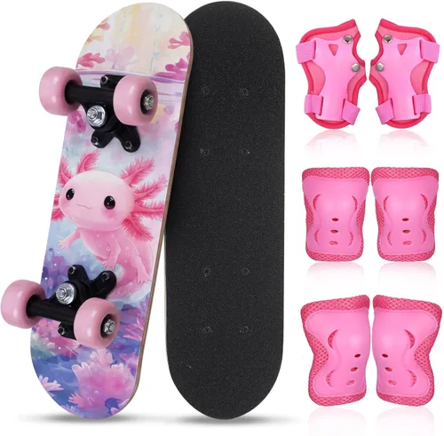 Miniatura 33 de Honoson Juego de 7 piezas de rodilleras, coderas y muñequeras para patinetas para principiantes y niños pequeños
