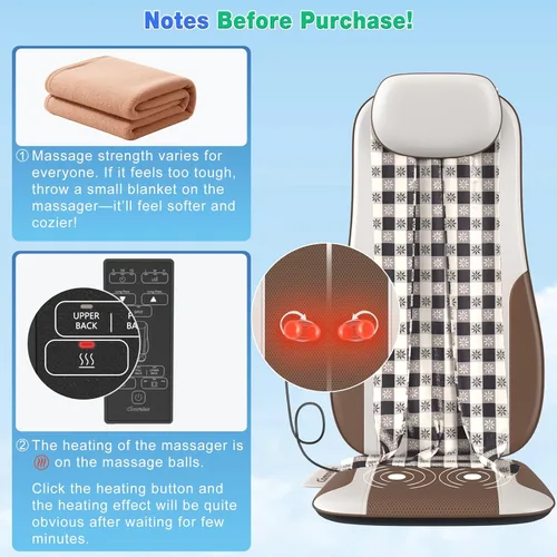 Miniatura 7 de Masajeador de Espalda Shiatsu con Calor, Cojín de Asiento para Silla de Masaje para Alivio del Estrés, Amasado de Tejido Profundo y Rodillo, 2
