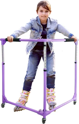 Miniatura 7 de GanFindX Patinador plegable para niños, patinaje sobre ruedas, entrenador de patinaje para niños pequeños, altura ajustable, caminante de Verde