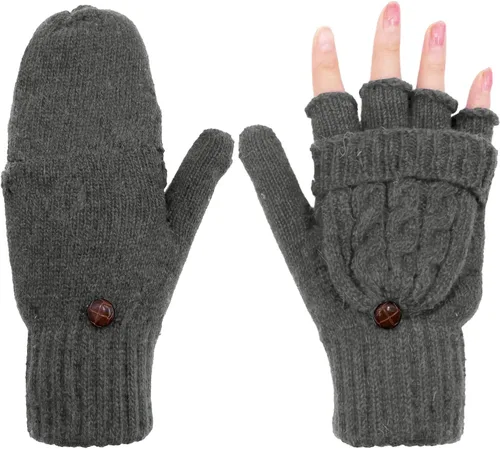 Miniatura 28 de Beurlike Guantes de invierno para mujer, de lana cálida, a prueba de viento, convertibles, sin dedos