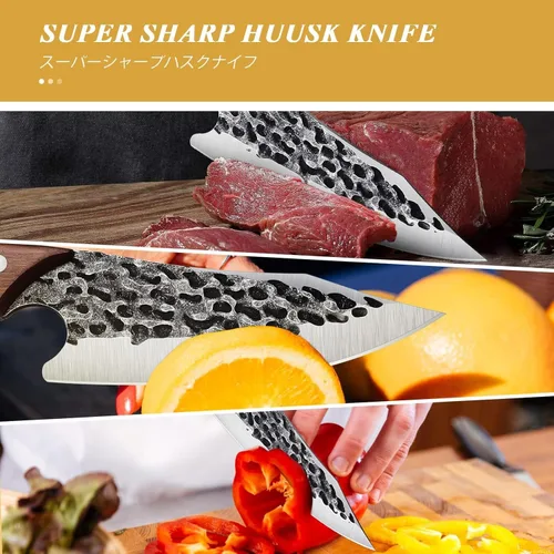 Miniatura 2 de Huusk Cuchillo vikingo con vaina, cuchillo forjado a mano para cortar carne, cuchillos de chef japoneses para cocina, campamento al aire libre