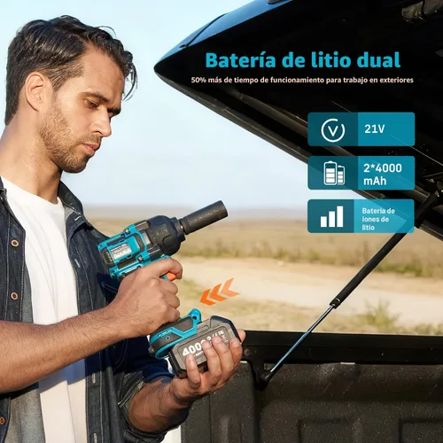 Miniatura 4 de Seesii Llave de impacto de 886 pies (1200 N.m), pistola de impacto de 1/2 de alto par con batería de 21 V, 2 x 4.0 Ah, destornillador de impacto