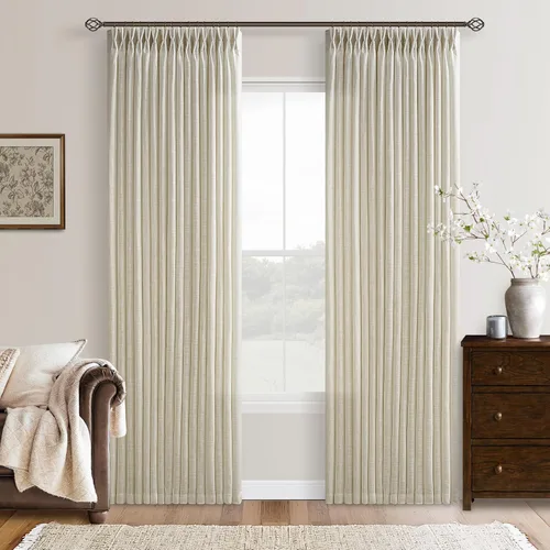 Miniatura 44 de TWODRAPES Cortinas de Lino Plisadas con Pinza Beige Blancas de 54 Pulgadas de Largo 2 Paneles para Comedor Cocina Dormitorio Plisadas Semi