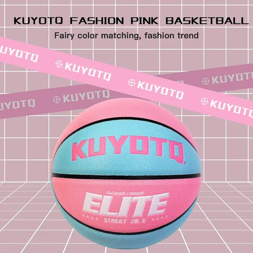 Miniatura 3 de KUYOTQ Balón de baloncesto Elite para niñas y mujeres, talla 6 (28.5 pulgadas), con bomba, de cuero compuesto de alta calidad, juego