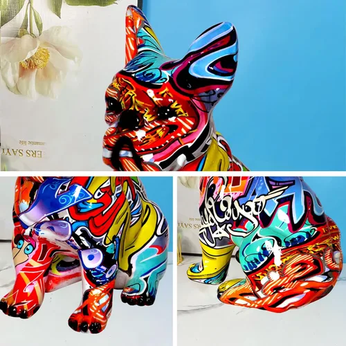 Miniatura 3 de Estatua de Bulldog Francés con Graffiti, Escultura Figurilla de Arte de Perro Animal, Decoración del Hogar para Sala de Estar, Dormitorio, Estante
