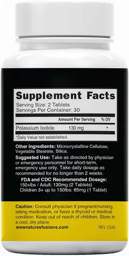 Miniatura 2 de Nature's Fusions Tabletas de yoduro de potasio (paquete de 2) 130 mg - 120 comprimidos EXP 10/2032 - YODO Naciente - KI Pills - Yoduro de Potasio