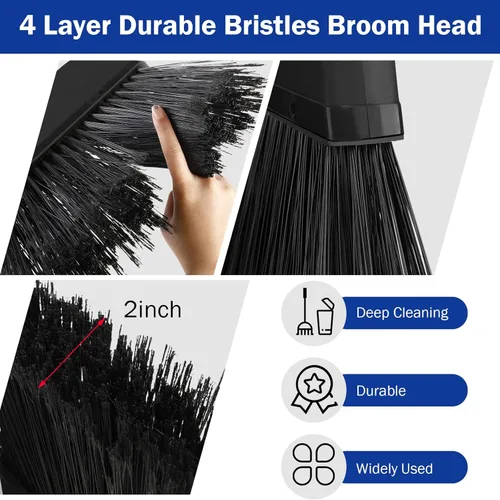 Miniatura 3 de 8 escobas para exteriores para limpieza de suelos de 54 pulgadas, escoba comercial resistente, mango largo, escobas angulares para barredora, Negro