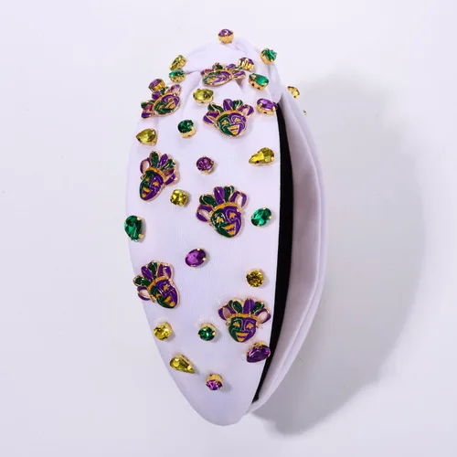 Miniatura 9 de PHALIN Diadema de Mardi Gras para mujer, accesorios de carnaval de Mardi Gras, corona de flor de lis, diadema con diamantes de imitación y perlas