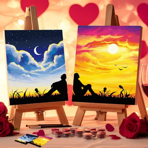 Nuberlic Paquete de 2 Lienzos Predibujados de 8x10 pulgadas para Pintar para Adultos Kit de Pintar y Beber para Noche de Cita de Parejas Adultas