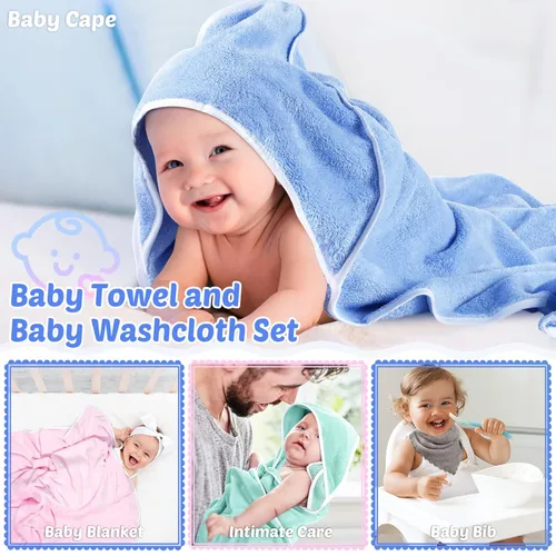 Miniatura 4 de Buryeah Juego de 5 toallas de baño para bebé y 15 paños para bebé, toallas con capucha para recién nacidos, bebés y niños pequeños, toallas suaves
