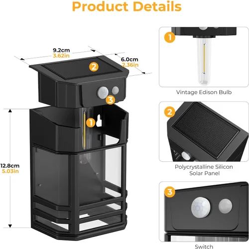 Miniatura 7 de btfarm Luces solares de pared para exteriores, 3 modos de luces con sensor de movimiento, del anochecer al amanecer, luz impermeable IP65