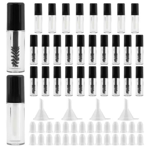 28 tubos de rímel vacíos con varita para pestañas, insertos de goma y embudos, contenedor vacío de rímel de tamaño pequeño para aceite de ricino