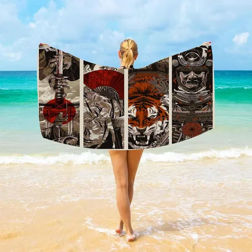 Miniatura 7 de Aidatain Tapiz de pared Samurai Maiko de estilo japonés para dormitorio, diseño de tigre y monte Fuji, manta de playa de franela de 40 x 30 pulgadas