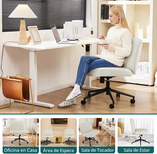 Miniatura 6 de OLIXIS Silla Criss Cross con Ruedas Silla de Escritorio de Oficina y Tocador con Patas Cruzadas Anchas Silla de Tela Cómoda Sin Brazos Ajustable