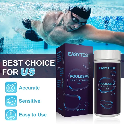 Miniatura 4 de EASYTEST - Paquete de 150 tiras reactivas para piscinas, spas y jacuzzis; mide pH, alcalinidad total, cloro libre y bromo, kit preciso de 3 en 1