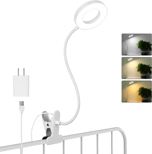 Miniatura 11 de Woputne Lámpara de escritorio con clip para lectura en casa, oficina, 10 brillo regulable, 3 modos, luz de abrazadera para cabecera de cama Negro