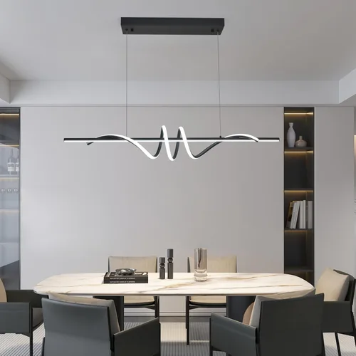 Miniatura 8 de Lámpara colgante LED moderna, lámpara de araña negra de 39.37 pulgadas regulable con control remoto y teléfono, temperatura de color ajustable
