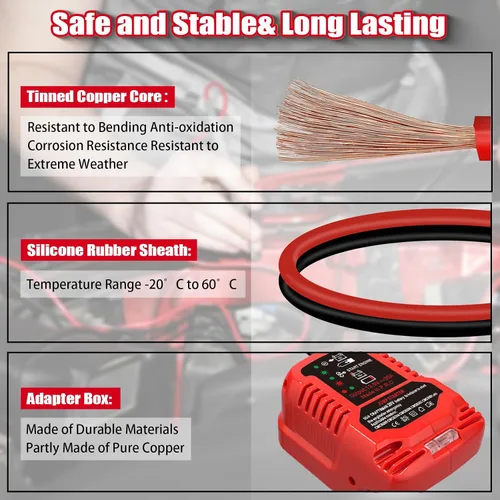 Miniatura 6 de Adaptador de arranque para Craftsman 20V V20 Li-ion alimentado por batería con abrazaderas de cable de puente, cargador de coche portátil