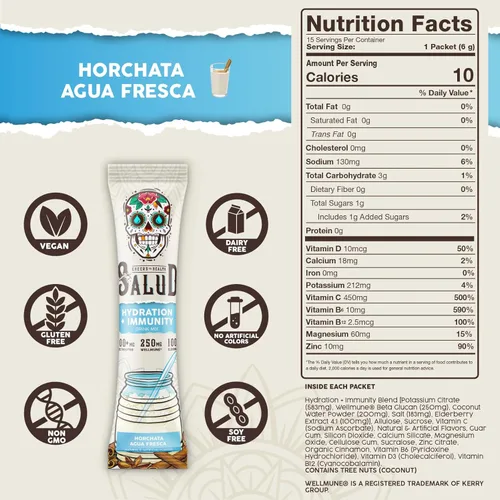Miniatura 7 de Salud - Paquete de 2 Hidratación 2 en 1 + inmunidad (fresa) e hidratación + inmunidad (horchata) – 15 porciones cada una, mezcla de bebida Agua