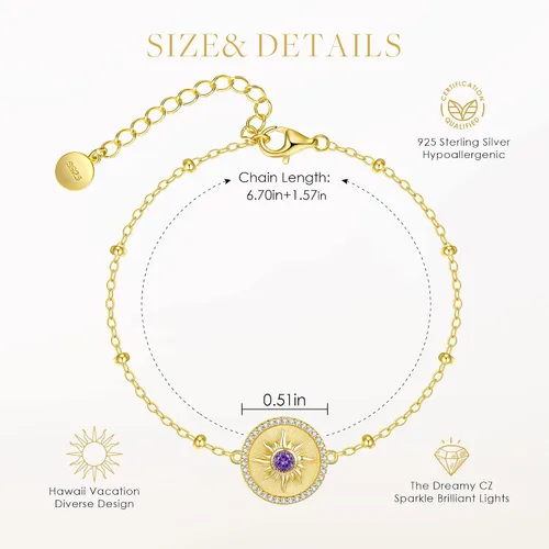 Miniatura 5 de CDE Pulseras de sol para mujer, plata de ley 925, ajustable, chapada en oro de 14 quilates, cumpleaños, aniversario, Navidad, regalos para mujeres