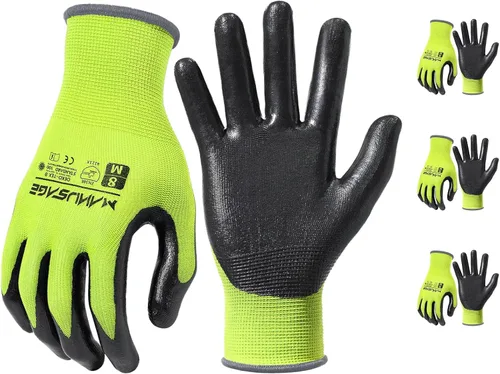 Miniatura 20 de MANUSAGE Guantes de trabajo de nitrilo, ajuste elástico cómodo 3D, agarre potente, pantalla táctil, revestimiento de espuma duradera, flexibles