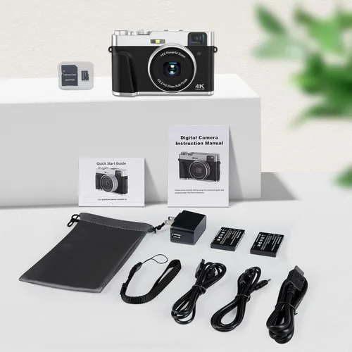 Miniatura 9 de Cámara digital 4K con tarjeta SD, cámara de apuntar y disparar de 48 MP con visor de flash y dial, cámara de vlogging antivibración, zoom 16X, 2