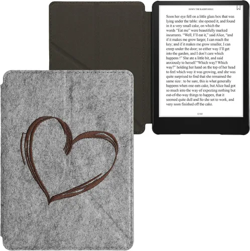 Miniatura 8 de Funda de fieltro de origami compatible con Amazon Kindle Paperwhite 11. generación 2021 - Funda con soporte - Corazón cepillado marrón oscuro