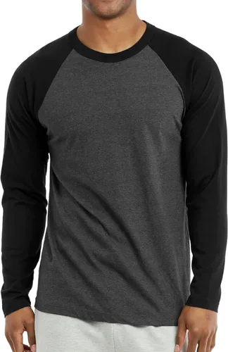 Miniatura 23 de Camiseta de béisbol raglán para hombre, de algodón, dos tonos, casual, atlética