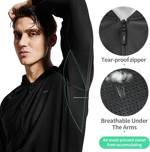 Miniatura 3 de BVVU Traje de sauna para hombre, con cremallera, chaqueta de sauna, pantalón, gimnasio, entrenamiento, sudadera con capucha, moldeador de cuerpo