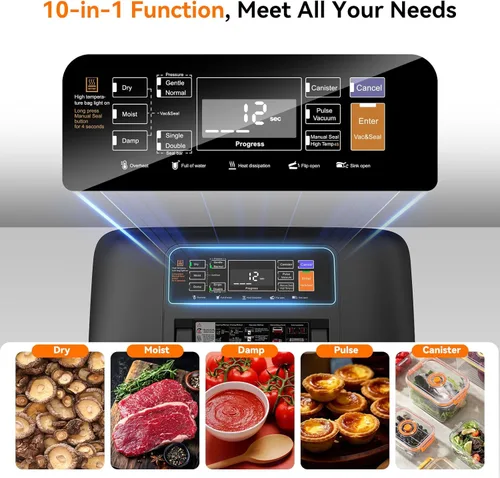 Miniatura 3 de Newise Máquina selladora al vacío de 85 Kpa, regalos de cocina de Navidad, 10 en 1, ahorrador de alimentos completamente automático con mango