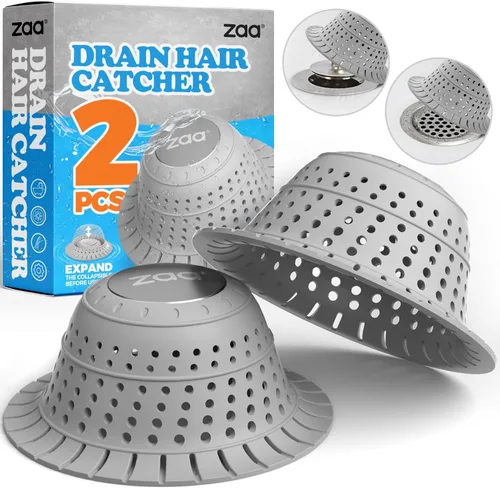 zaa Atrapapelos para Desagüe de Ducha, Paquete de 2 Cubiertas de Desagüe de Bañera de Silicona Plegables Atrapapelos para Pelo de Perro y Protector
