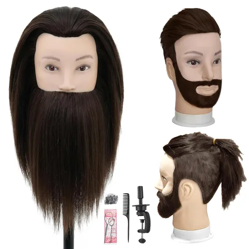 Miniatura 11 de Cabeza de maniquí masculino con cabello, cabeza de maniquí de peluquero de 10 pulgadas, cabeza de maniquí de peluquería de cosmetología para Marrón