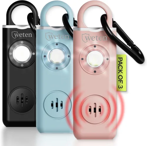Miniatura 14 de Alarma de seguridad personal Weten para mujeres - Sirena de pánico de 130 dB de volumen alto en llavero, paquete de 3 unidades - Silbato