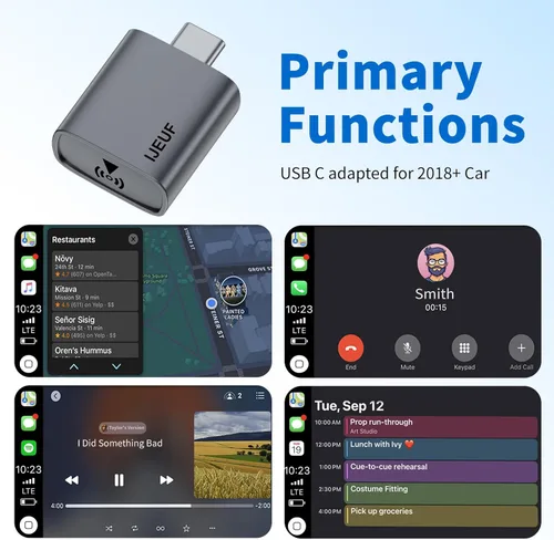 Miniatura 6 de Adaptador inalámbrico CarPlay para iPhone, convierte Apple CarPlay con cable de fábrica a inalámbrico, mini USB/USB-C CarPlay Dongle, reconexión